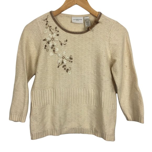 Liz Claiborne Sweaters - Liz Claiborne Knit Women’s Sweater Sz Petite Small Angora Blend Applique Floral